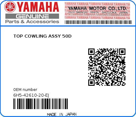 Product image: Yamaha - 6H5-42610-20-EJ - TOP COWLING ASSY 50D 