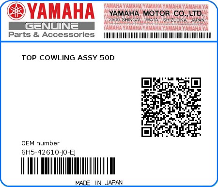 Product image: Yamaha - 6H5-42610-J0-EJ - TOP COWLING ASSY 50D  0