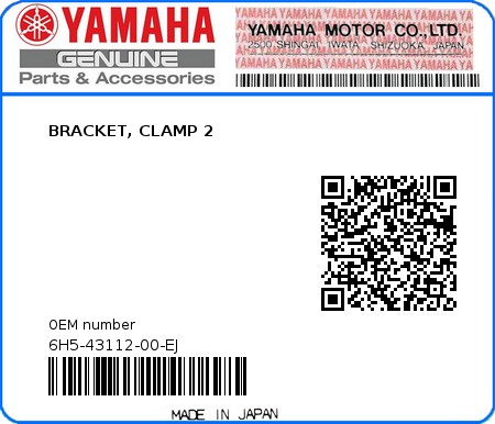 Product image: Yamaha - 6H5-43112-00-EJ - BRACKET, CLAMP 2 