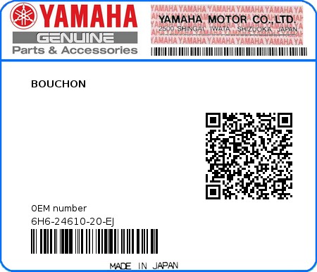 Product image: Yamaha - 6H6-24610-20-EJ - BOUCHON  0