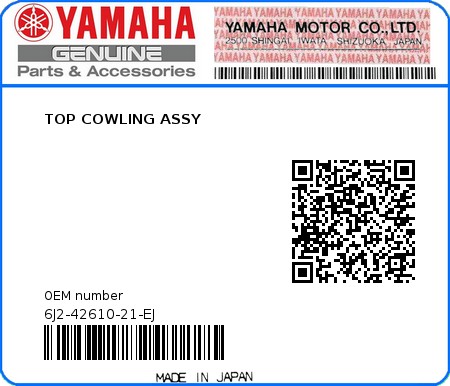 Product image: Yamaha - 6J2-42610-21-EJ - TOP COWLING ASSY 