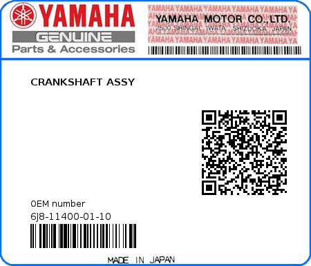 Product image: Yamaha - 6J8-11400-01-10 - CRANKSHAFT ASSY 