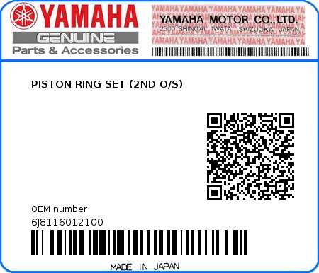 Product image: Yamaha - 6J8116012100 - PISTON RING SET (2ND O/S)  0