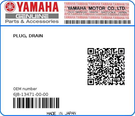 Product image: Yamaha - 6J8-13471-00-00 - PLUG, DRAIN 