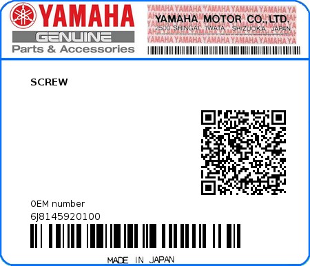 Product image: Yamaha - 6J8145920100 - SCREW 