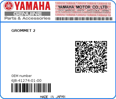 Product image: Yamaha - 6J8-41274-01-00 - GROMMET 2  0