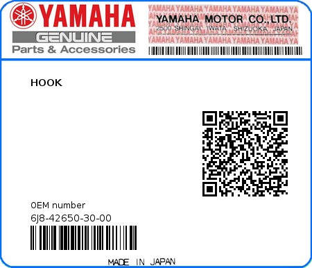 Product image: Yamaha - 6J8-42650-30-00 - HOOK  0