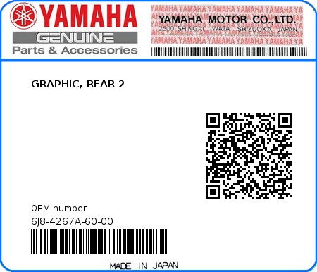 Product image: Yamaha - 6J8-4267A-60-00 - GRAPHIC, REAR 2  0