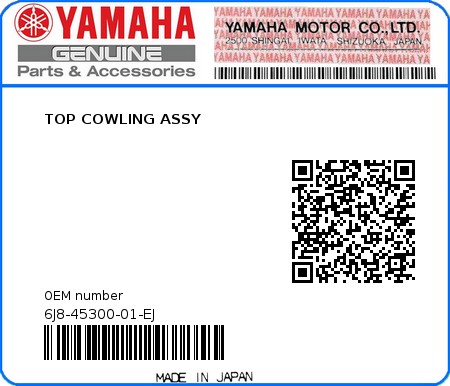 Product image: Yamaha - 6J8-45300-01-EJ - TOP COWLING ASSY  0