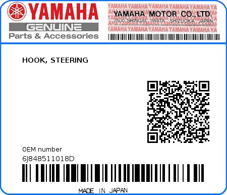 Product image: Yamaha - 6J848511018D - HOOK, STEERING 