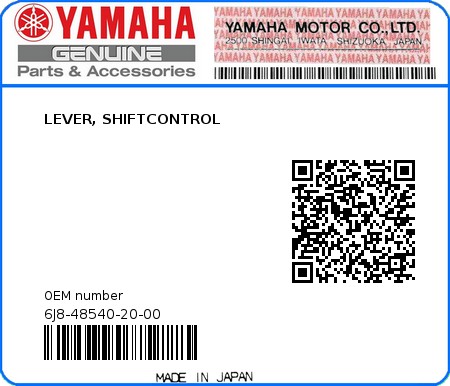 Product image: Yamaha - 6J8-48540-20-00 - LEVER, SHIFTCONTROL  0