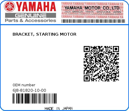 Product image: Yamaha - 6J8-81820-10-00 - BRACKET, STARTING MOTOR 