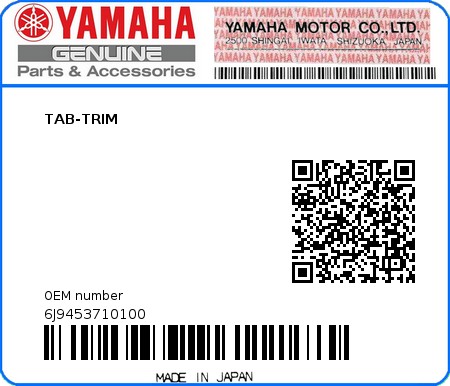 Product image: Yamaha - 6J9453710100 - TAB-TRIM  0