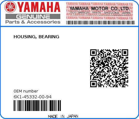 Product image: Yamaha - 6K1-45332-00-94 - HOUSING, BEARING 