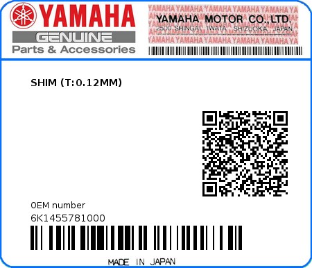 Product image: Yamaha - 6K1455781000 - SHIM (T:0.12MM)  0