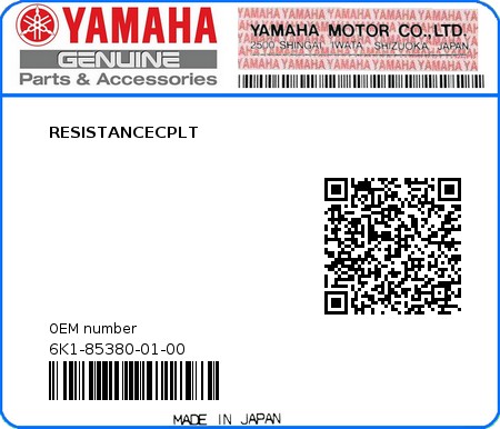 Product image: Yamaha - 6K1-85380-01-00 - RESISTANCECPLT 