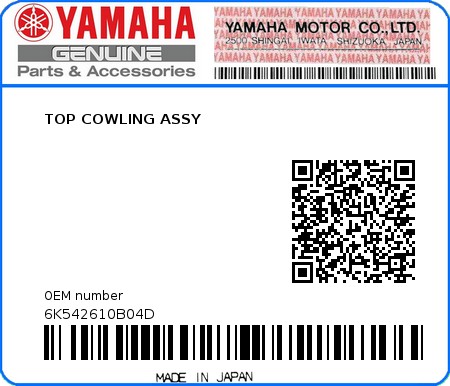 Product image: Yamaha - 6K542610B04D - TOP COWLING ASSY  0