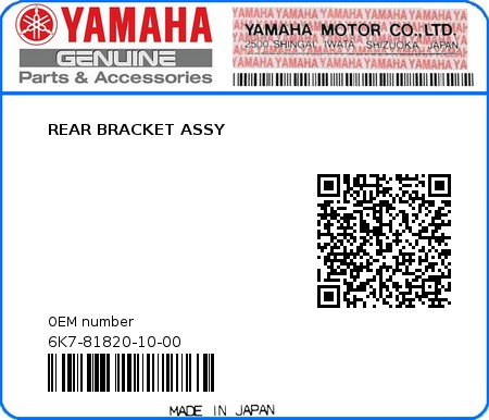 Product image: Yamaha - 6K7-81820-10-00 - REAR BRACKET ASSY 