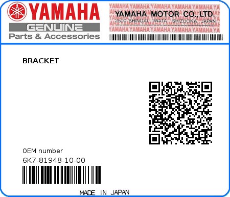 Product image: Yamaha - 6K7-81948-10-00 - BRACKET  0