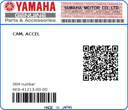 Product image: Yamaha - 6K9-41213-00-00 - CAM, ACCEL 