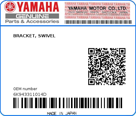 Product image: Yamaha - 6K943311014D - BRACKET, SWIVEL  0