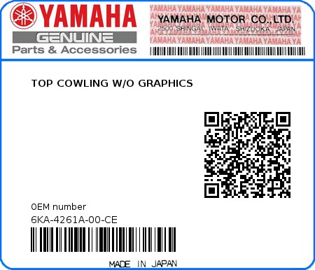 Product image: Yamaha - 6KA-4261A-00-CE - TOP COWLING W/O GRAPHICS  0