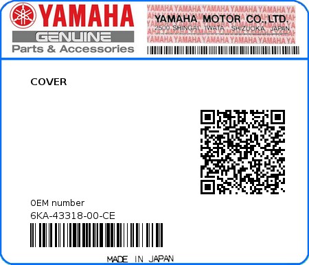 Product image: Yamaha - 6KA-43318-00-CE - COVER 