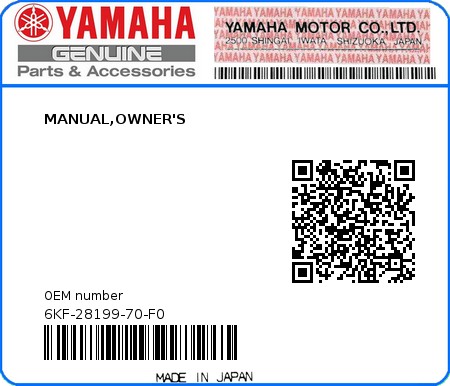 Product image: Yamaha - 6KF-28199-70-F0 - MANUAL,OWNER'S 