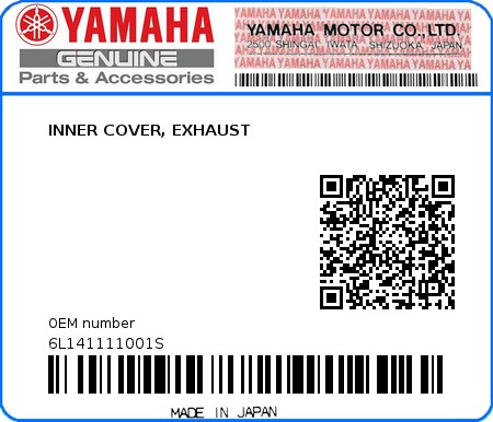 Product image: Yamaha - 6L141111001S - INNER COVER, EXHAUST 