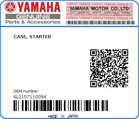 Product image: Yamaha - 6L2157110094 - CASE, STARTER 