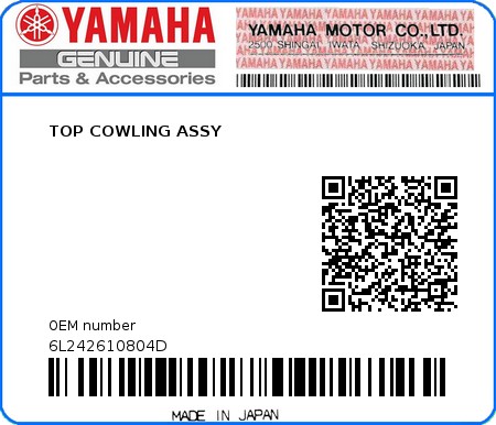 Product image: Yamaha - 6L242610804D - TOP COWLING ASSY  0