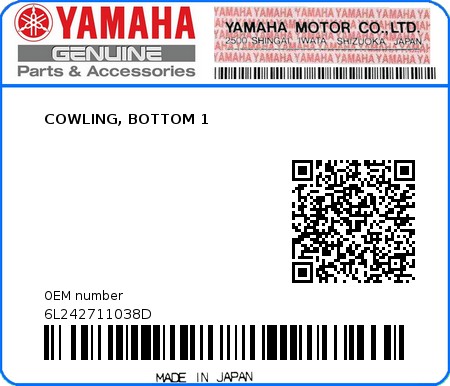 Product image: Yamaha - 6L242711038D - COWLING, BOTTOM 1 