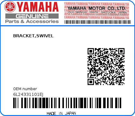 Product image: Yamaha - 6L24331101EJ - BRACKET,SWIVEL  0