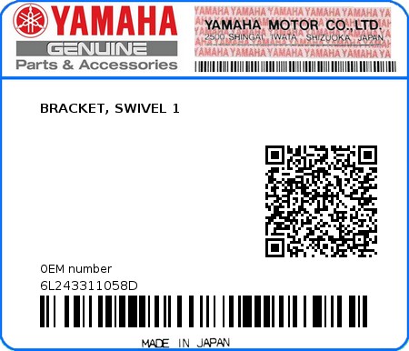 Product image: Yamaha - 6L243311058D - BRACKET, SWIVEL 1  0