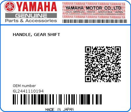 Product image: Yamaha - 6L2441110194 - HANDLE, GEAR SHIFT  0