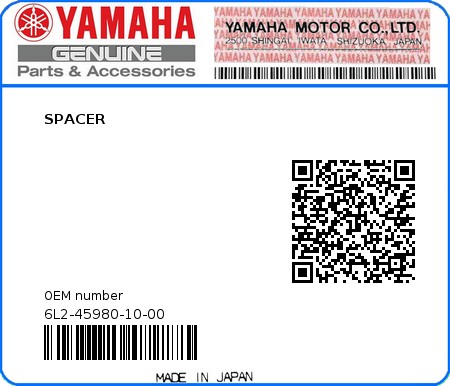 Product image: Yamaha - 6L2-45980-10-00 - SPACER 