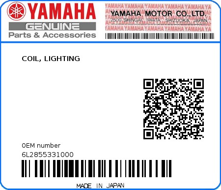 Product image: Yamaha - 6L2855331000 - COIL, LIGHTING 