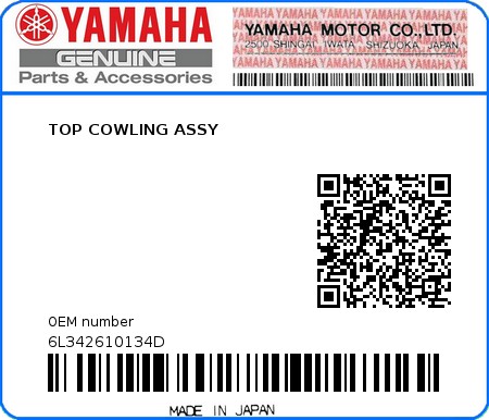 Product image: Yamaha - 6L342610134D - TOP COWLING ASSY  0