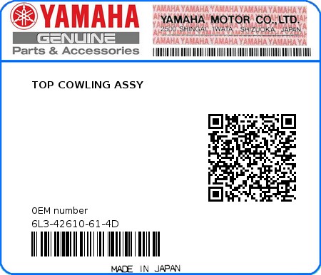 Product image: Yamaha - 6L3-42610-61-4D - TOP COWLING ASSY  0