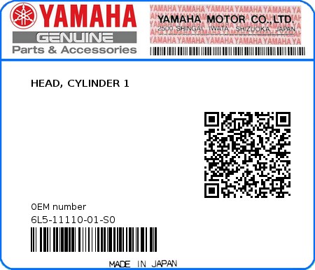 Product image: Yamaha - 6L5-11110-01-S0 - HEAD, CYLINDER 1  0