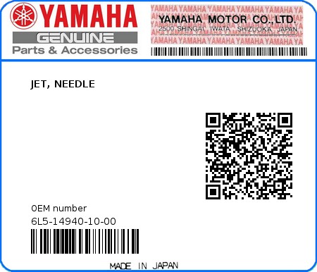 Product image: Yamaha - 6L5-14940-10-00 - JET, NEEDLE  0