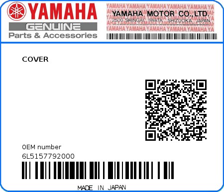 Product image: Yamaha - 6L5157792000 - COVER  0