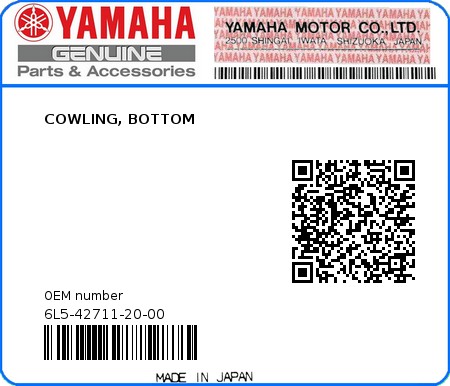 Product image: Yamaha - 6L5-42711-20-00 - COWLING, BOTTOM  0