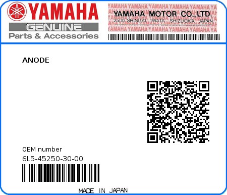 Product image: Yamaha - 6L5-45250-30-00 - ANODE 