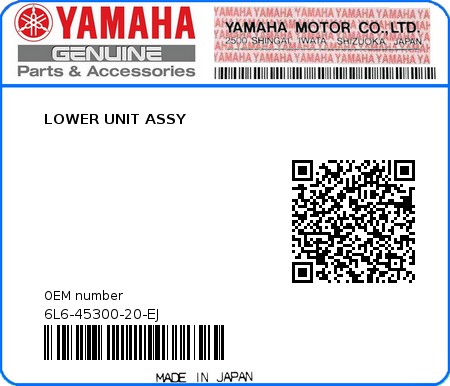 Product image: Yamaha - 6L6-45300-20-EJ - LOWER UNIT ASSY 