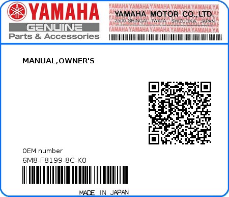 Product image: Yamaha - 6M8-F8199-8C-K0 - MANUAL,OWNER'S 