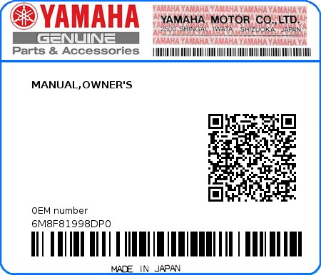 Product image: Yamaha - 6M8F81998DP0 - MANUAL,OWNER'S  0