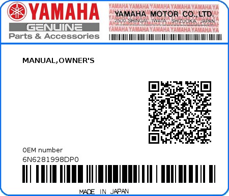 Product image: Yamaha - 6N6281998DP0 - MANUAL,OWNER'S  0