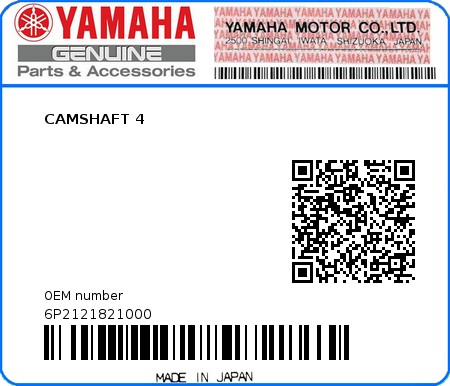 Product image: Yamaha - 6P2121821000 - CAMSHAFT 4 