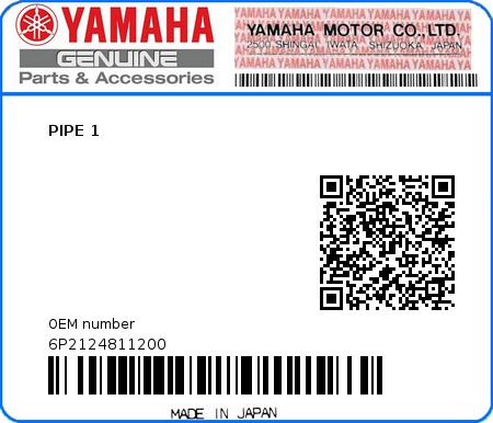 Product image: Yamaha - 6P2124811200 - PIPE 1  0